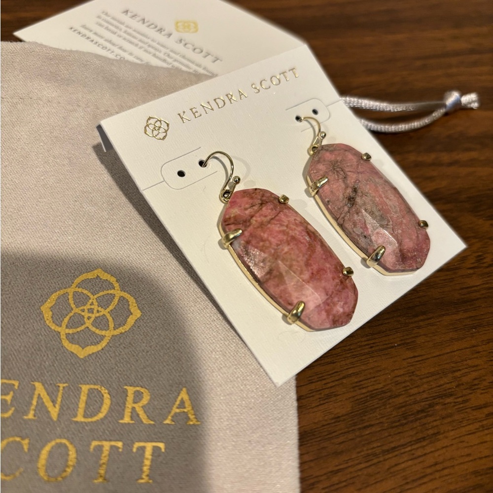 Kendra Scott Rose Pink Stone Drop Earrings - Picture 4 of 7